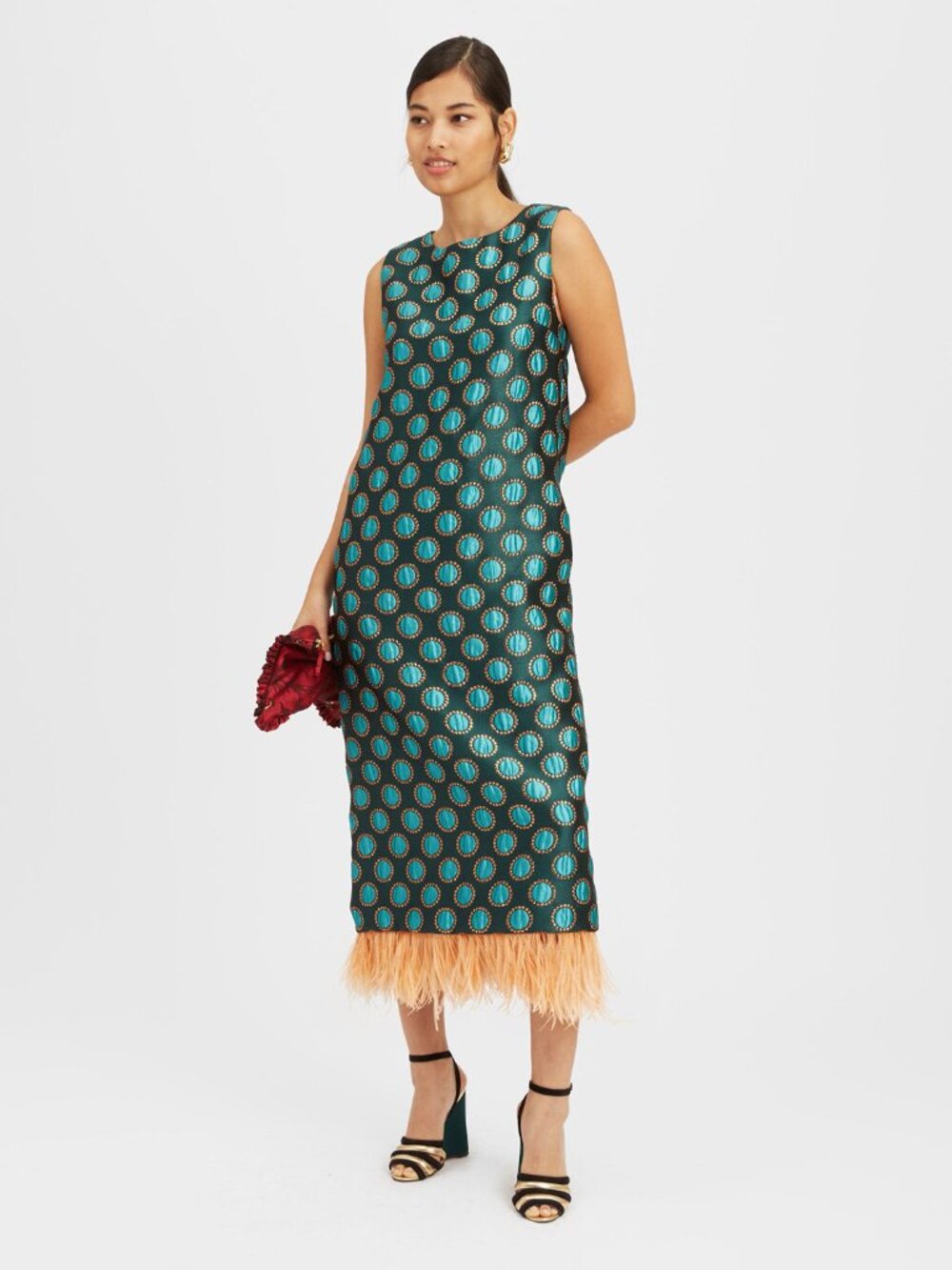 La DoubleJ Column Dress Jacquard Winter Sun Emerald